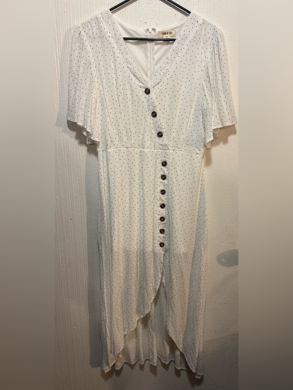 Women’s White Polka Dot Button-Front Midi Dress